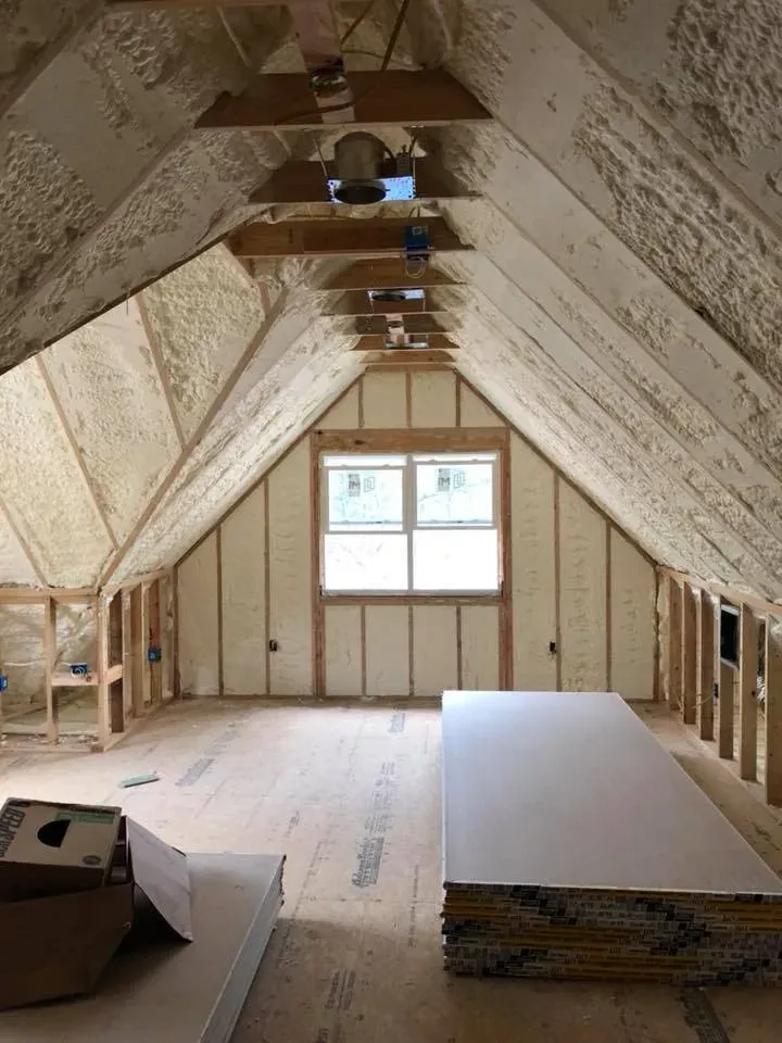 Finished attic spray foam insulation in a Virginia home